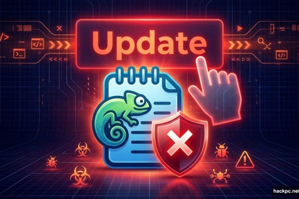 Notepad++ logo with warning shield and compromised update mechanism