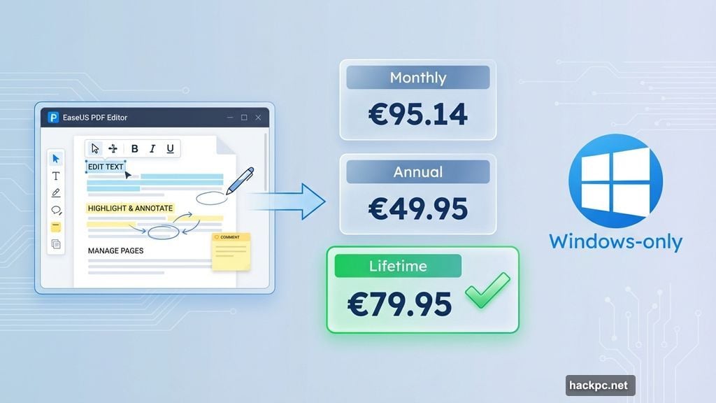 EaseUS offers lifetime licenses for essential PDF management features