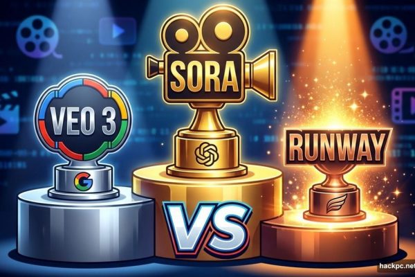 AI video platforms Sora, Veo 3, and Runway on competition podium