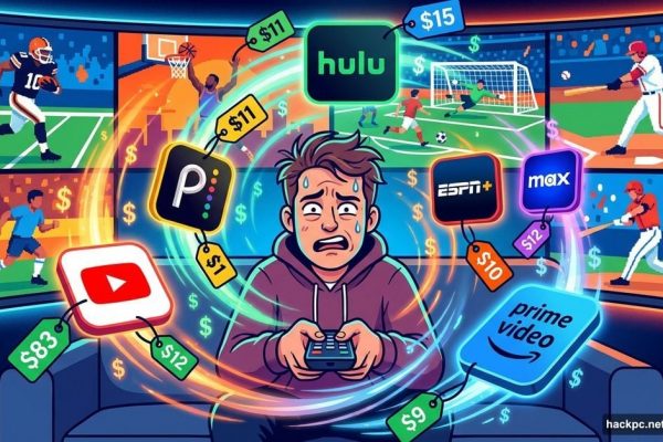 Confused viewer surrounded by multiple streaming service logos and prices