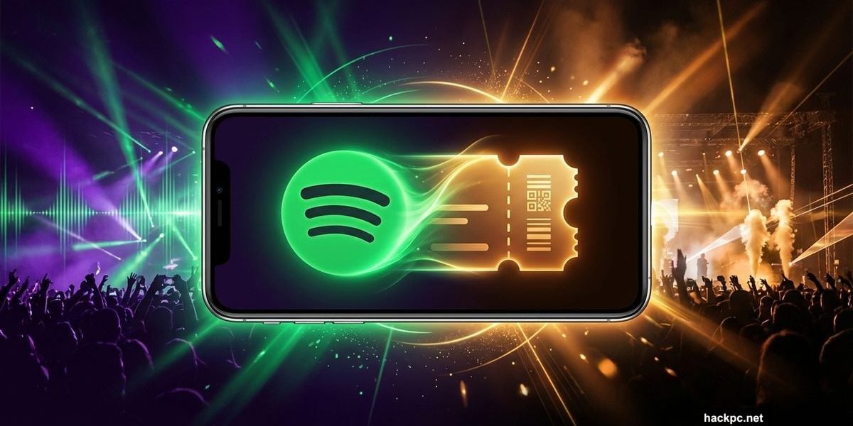Spotify app on phone displaying concert ticket purchase integration