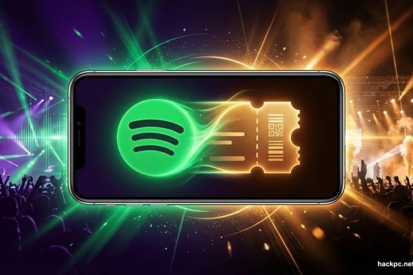 Spotify app on phone displaying concert ticket purchase integration
