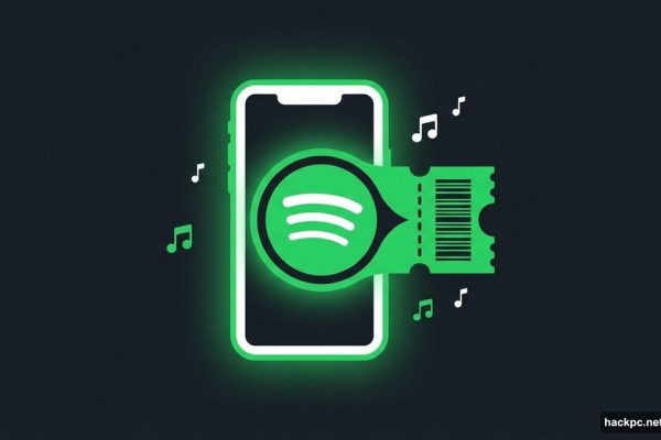 Smartphone with Spotify app seamlessly generating a concert ticket