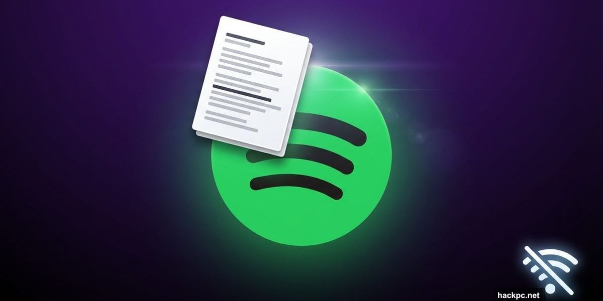 Spotify logo with lyrics sheet and offline icon overlay