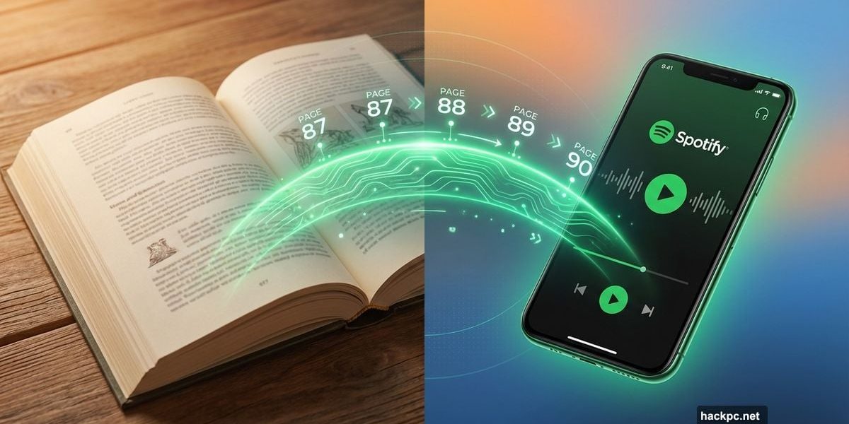 Physical book and smartphone syncing via Spotify's Page Match scanning feature