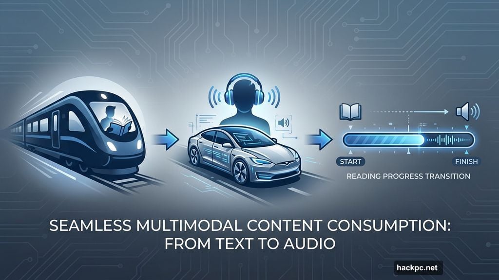 Switch between reading on train and audio for drive home