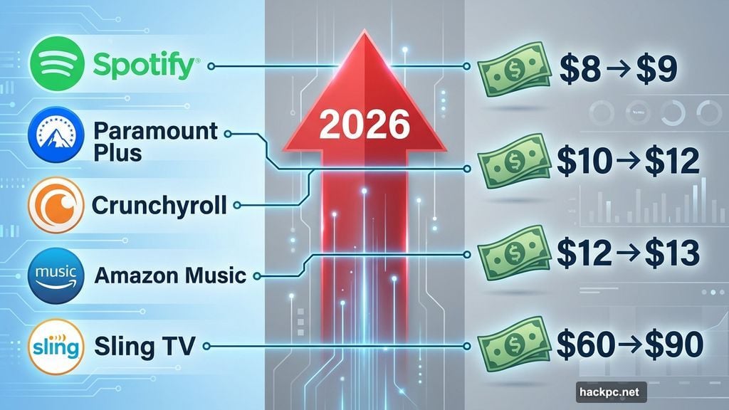 Multiple streaming services raising prices across all tiers in 2026