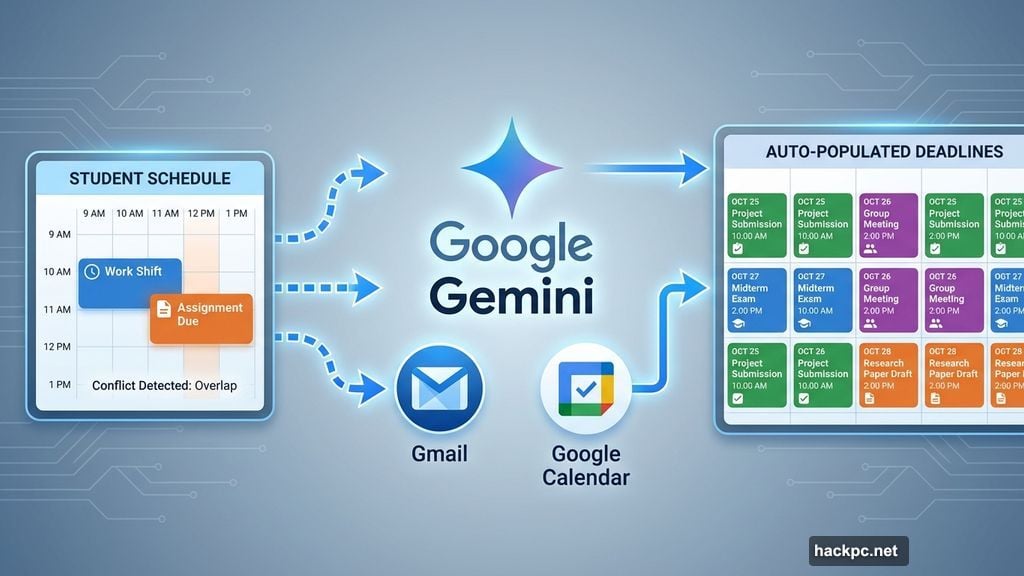 Google Gemini integrates Gmail and Google Calendar to schedule assignment deadlines