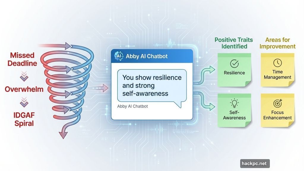 Abby AI chatbot breaks emotional deadline spiral with therapist-style guided introspection