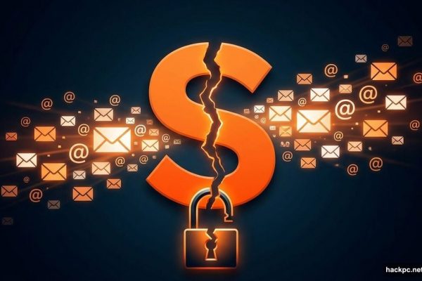 Cracked Substack logo with email addresses leaking from broken security lock