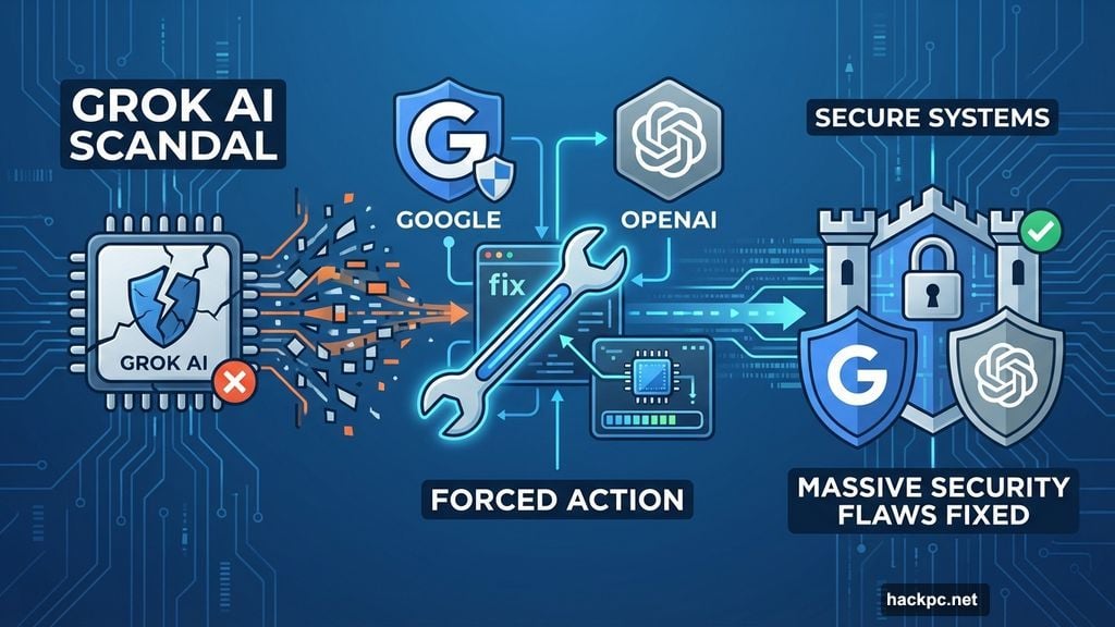 Modern minimalist illustration 1 for: The Grok AI Scandal Forced Google and OpenAI to Fix Massive Security Flaws