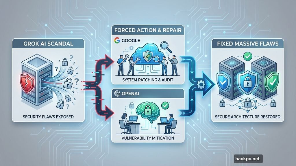 Modern minimalist illustration 2 for: The Grok AI Scandal Forced Google and OpenAI to Fix Massive Security Flaws