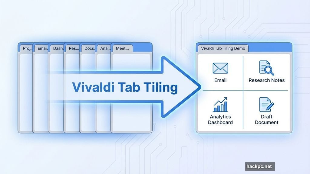 Tab tiling consolidates multiple web pages into one organized space