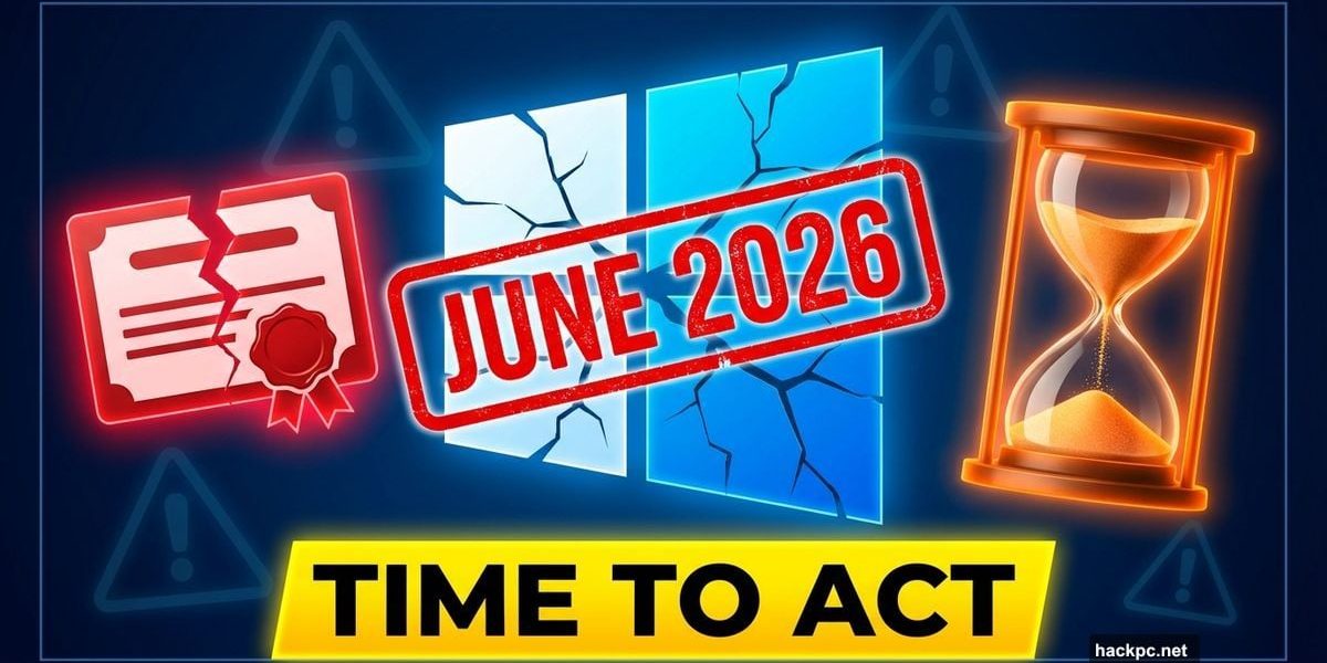 Windows 10 logo with expiration date and security certificate warning