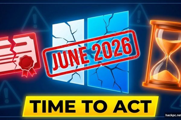 Windows 10 logo with expiration date and security certificate warning