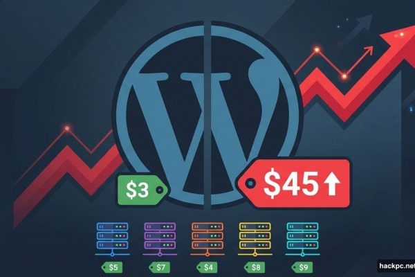 WordPress logo split showing price jump from $3 to $45 with affordable alternatives