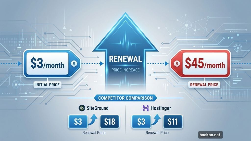 WordPress hosting renewal pricing jumps from three to forty-five dollars monthly