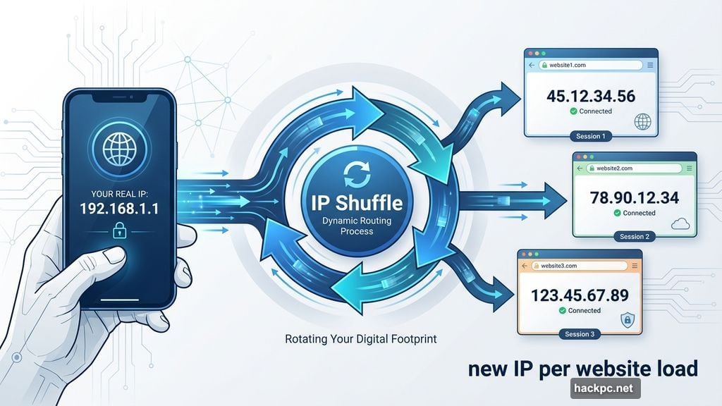 IP Shuffle changes your IP address every website load
