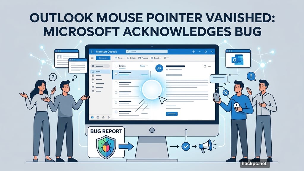 Modern minimalist illustration 2 for: Your Mouse Pointer Vanished in Outlook. Microsoft Finally Admits the Bug