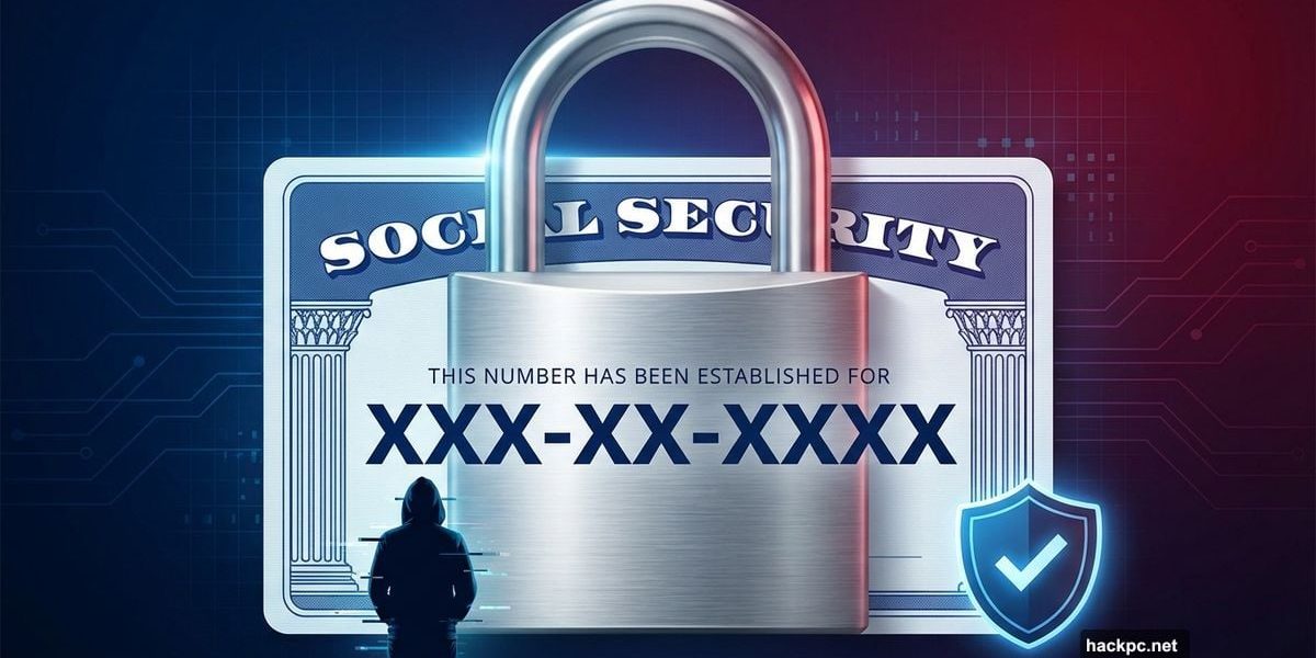 Social Security card protected by large padlock blocking scammers