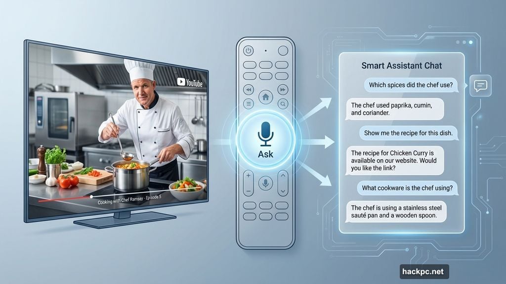 YouTube AI Ask button on smart TV answers cooking video questions instantly