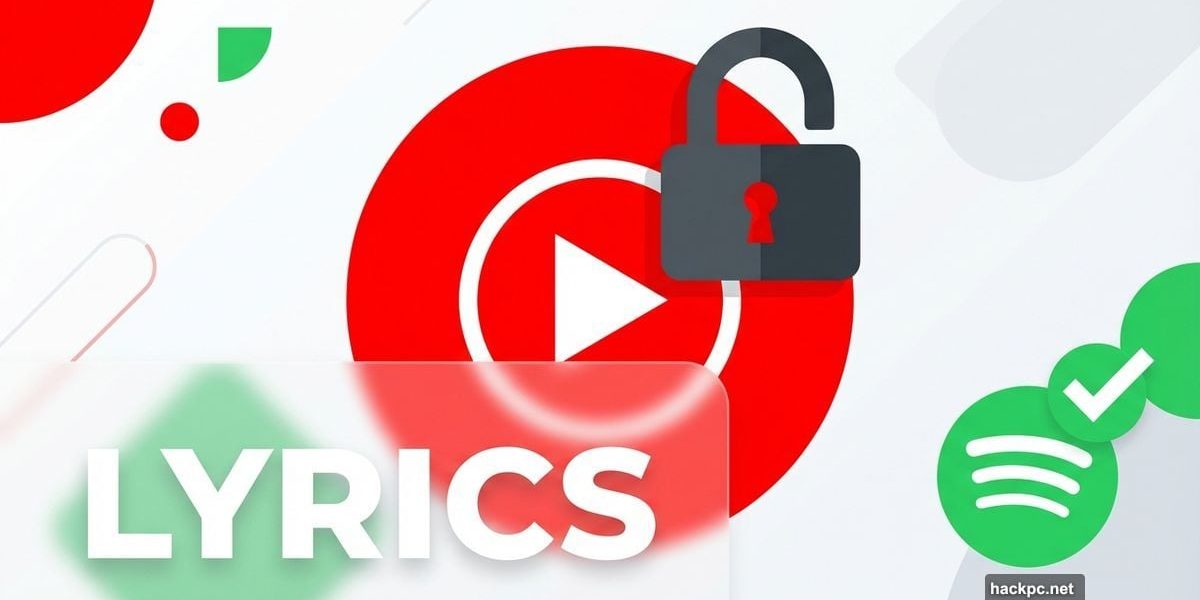 YouTube Music logo with padlock over lyrics feature illustration