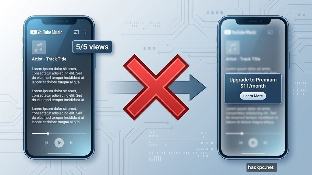YouTube Music five-view limit blocks lyrics behind paywall after sixth attempt