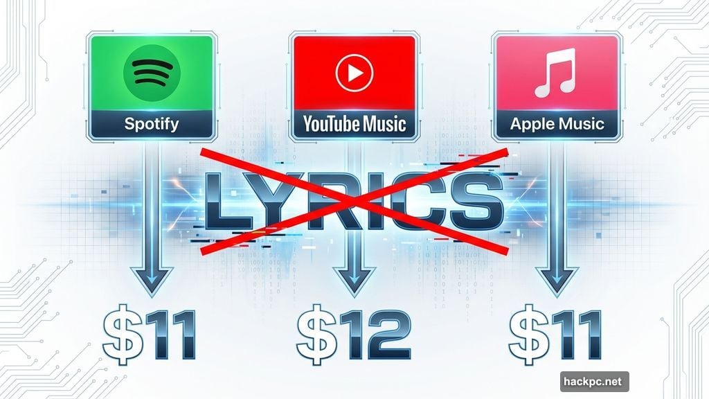 Three major streaming platforms now treat song words as premium content