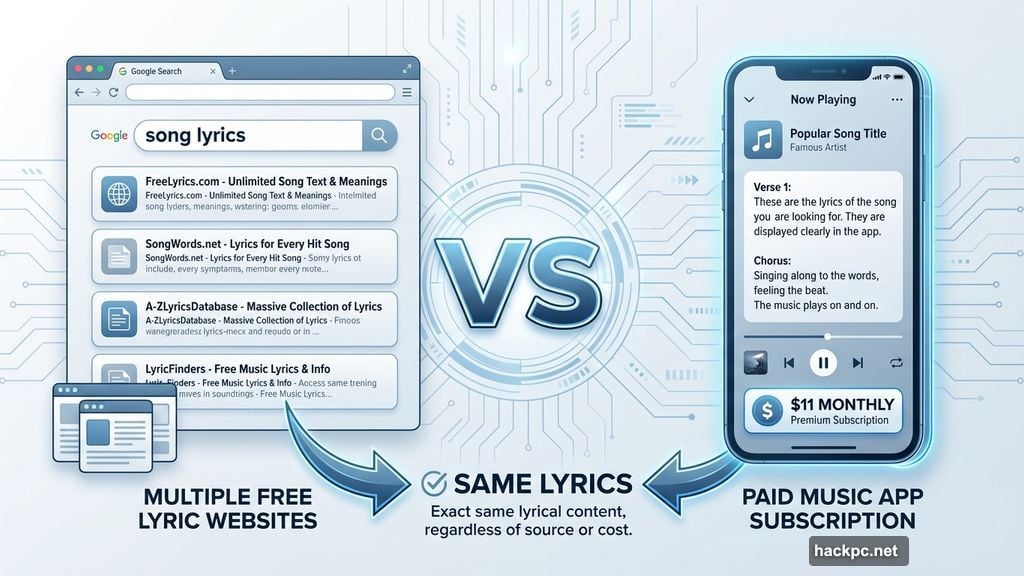 Quick Google search delivers instant lyrics results without paywalls for free