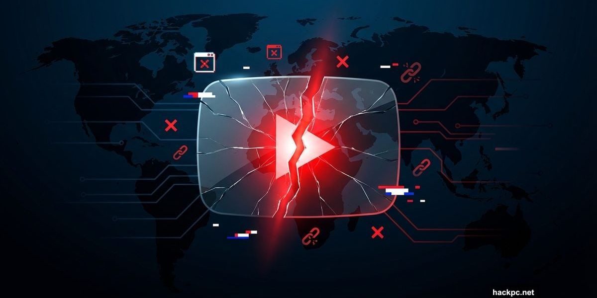 Cracked YouTube logo symbolizing massive global platform outage