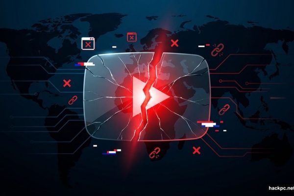 Cracked YouTube logo symbolizing massive global platform outage