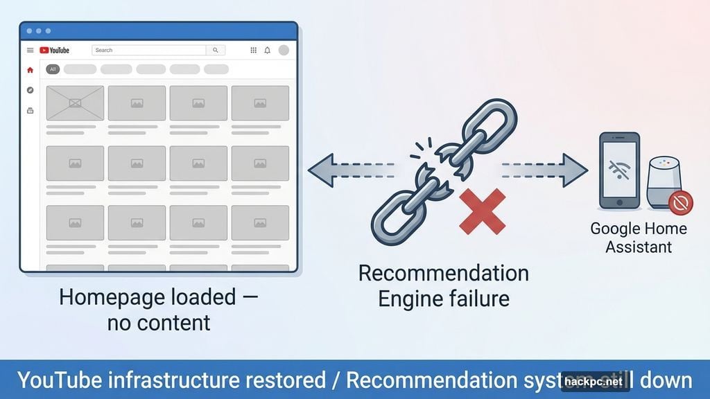 YouTube recommendation engine failure left homepage empty, affecting Google Assistant
