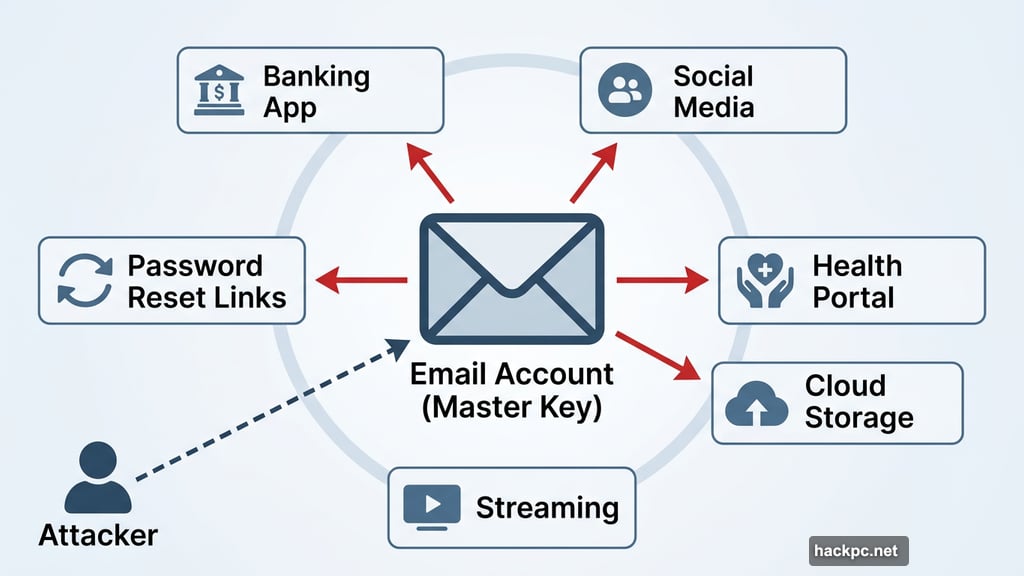 Email account as master key controlling banking apps and health portals