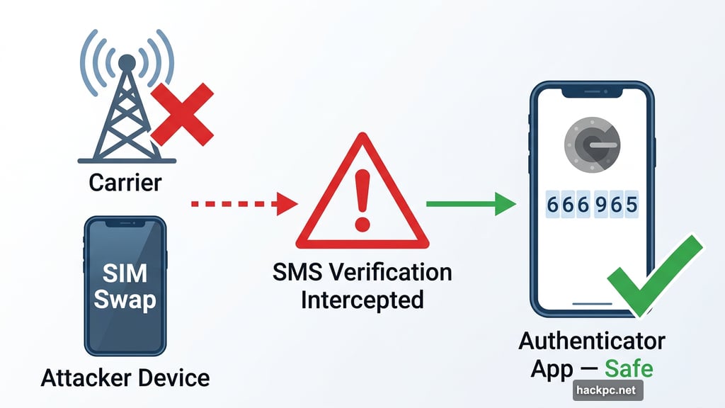SIM swapping risk versus Google Authenticator app two-factor authentication