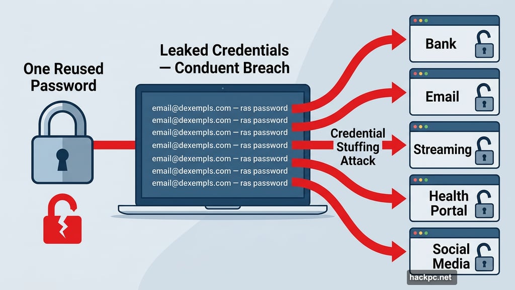Credential stuffing attack unlocks multiple accounts from one reused password