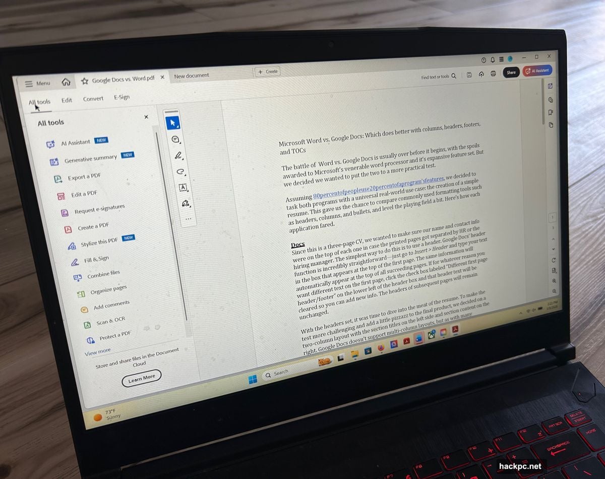 Acrobat Standard file conversion and e-signature tools workflow