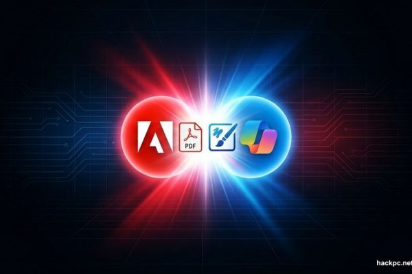 Adobe and Microsoft Copilot logos merging into unified creative workflow