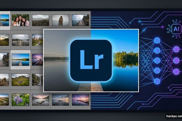 Adobe Lightroom Classic 2026 logo with AI-powered photo editing transformation