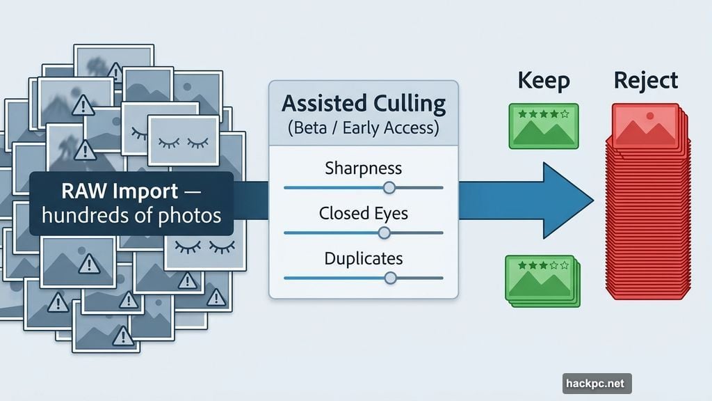 Assisted Culling Beta automatically sorts blurry and duplicate photos