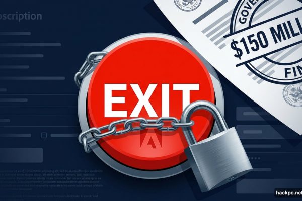 Padlocked cancel button with Adobe logo and $150 million settlement stamp