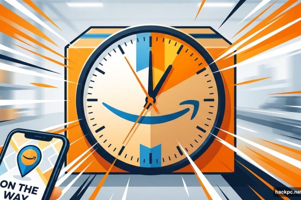 Amazon delivery box with clock showing one-hour fast delivery