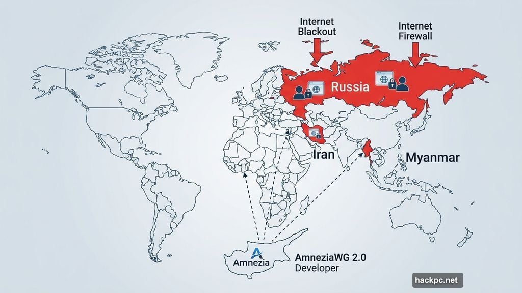 Amnezia targets Russia, Iran, Myanmar users facing severe internet censorship restrictions