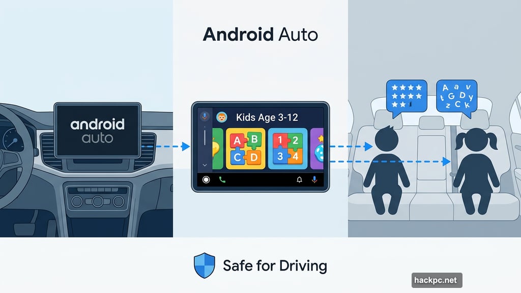 Android Auto educational play experience designed for kids aged three to twelve