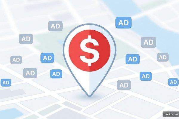 Apple Maps location pin icon merged with dollar sign showing ads