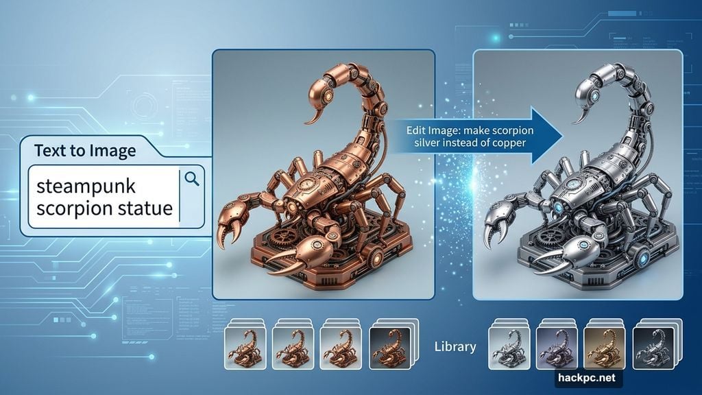 Text to Image edit tool changes copper scorpion statue to silver