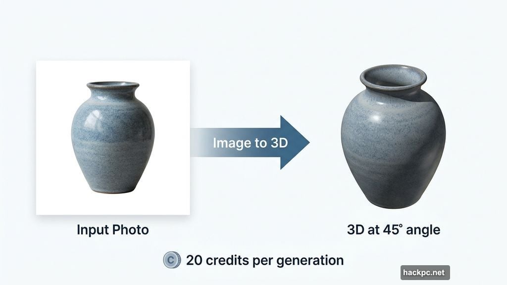 Image to 3D tool converts a photo into a three-dimensional model