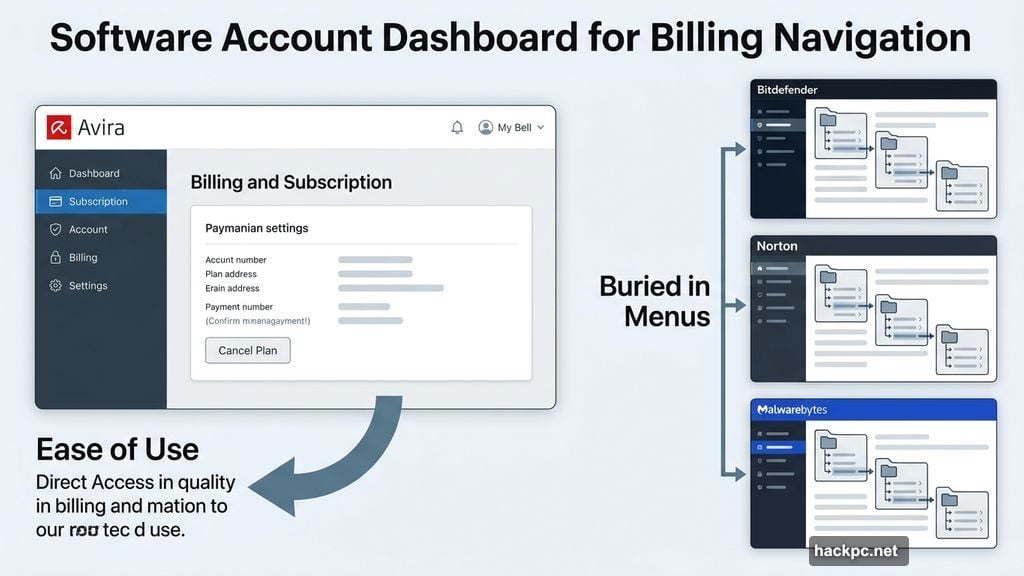 Avira billing page accessible upfront unlike Bitdefender Norton and Malwarebytes