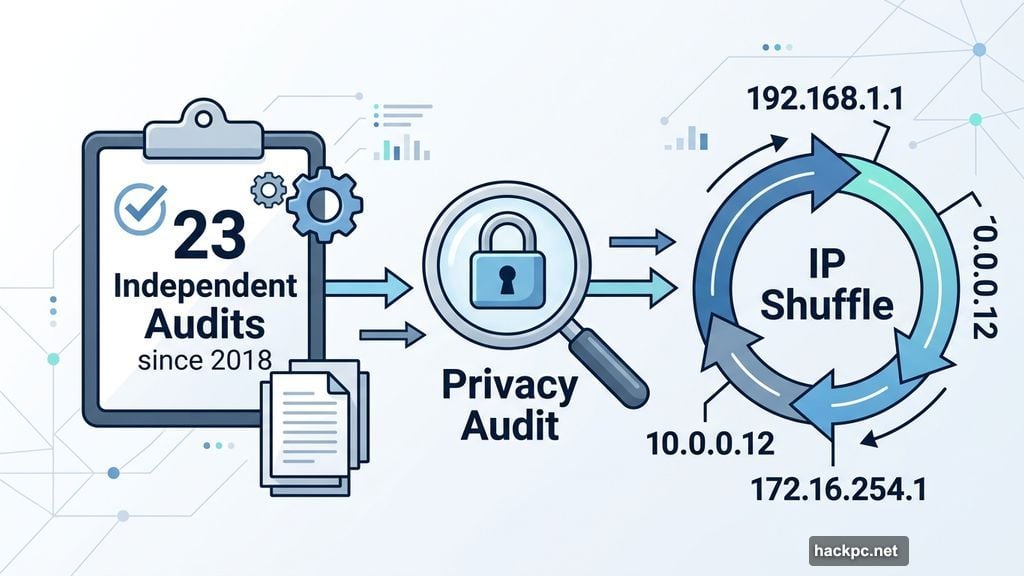 ExpressVPN completed 23 independent audits with IP Shuffle feature rotating addresses