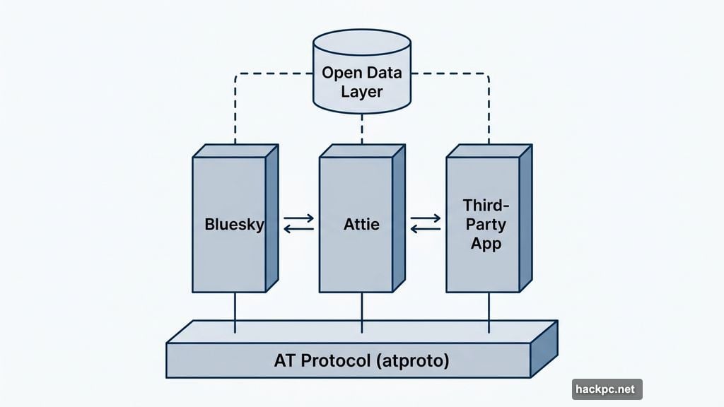 AT Protocol shared foundation supports Bluesky, Attie, and third-party apps