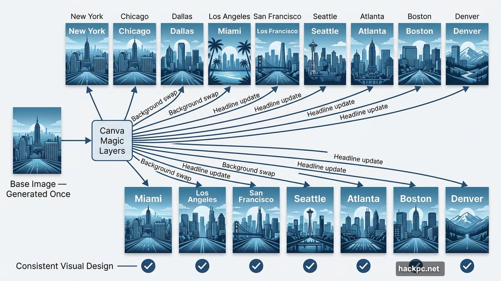 Marketing agency creates ten city-specific poster variations using Magic Layers